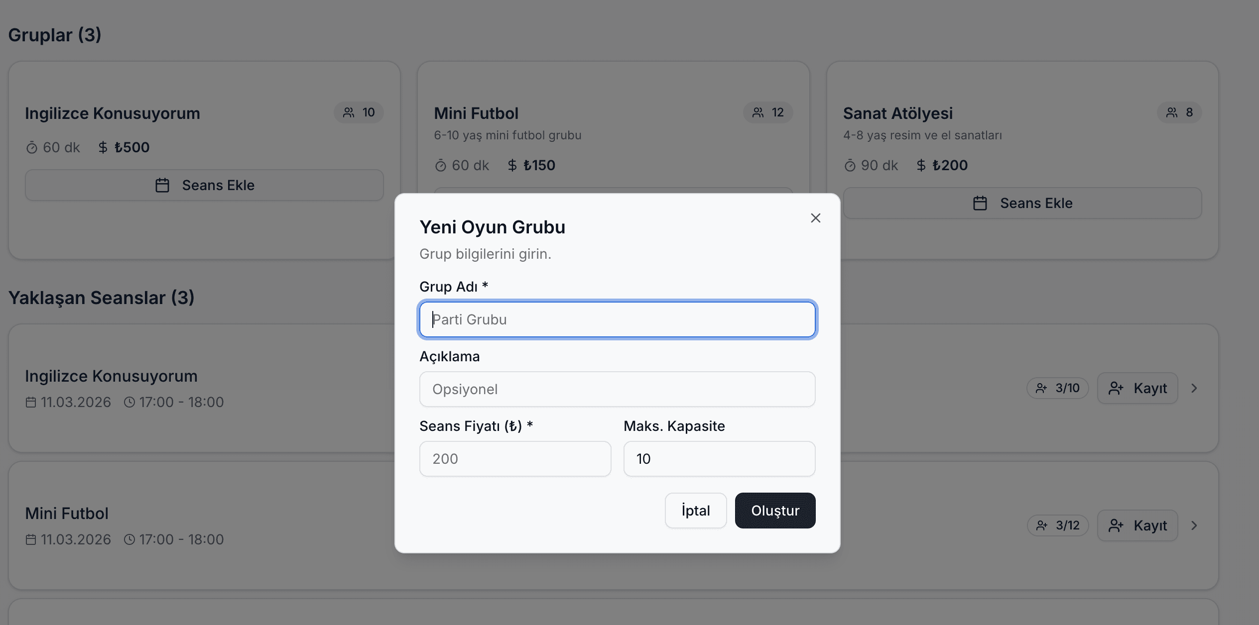 Oyun Grubu Oluşturun