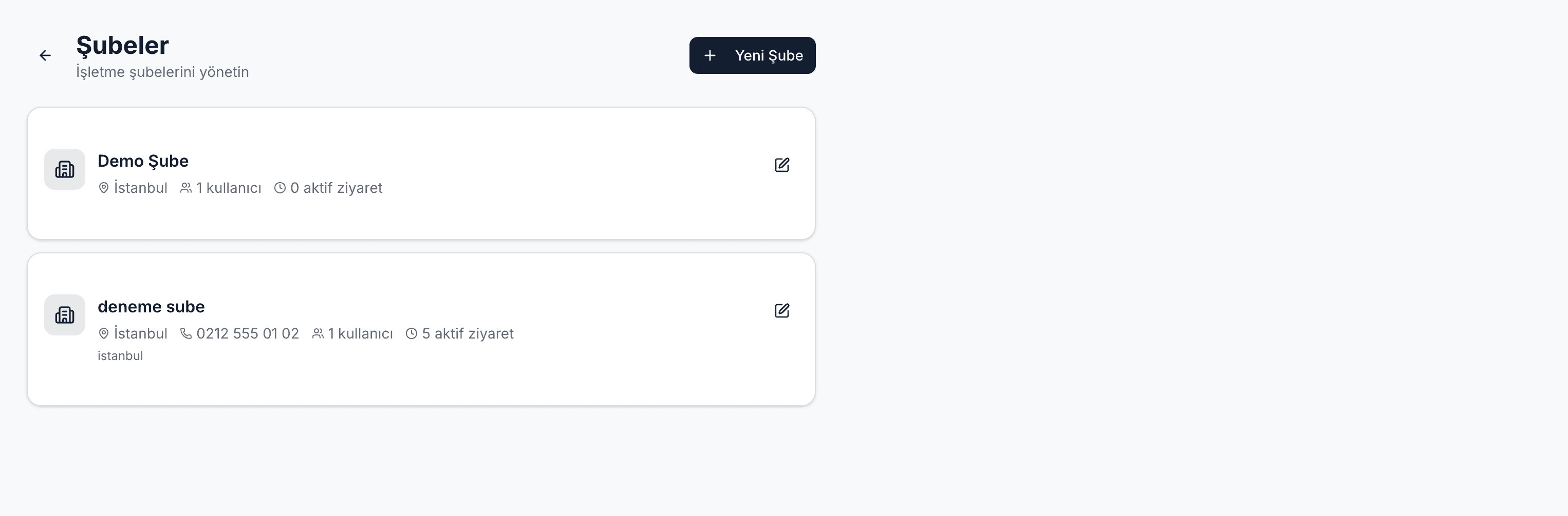 Çoklu Şube Yönetimi — Ekran Görüntüsü